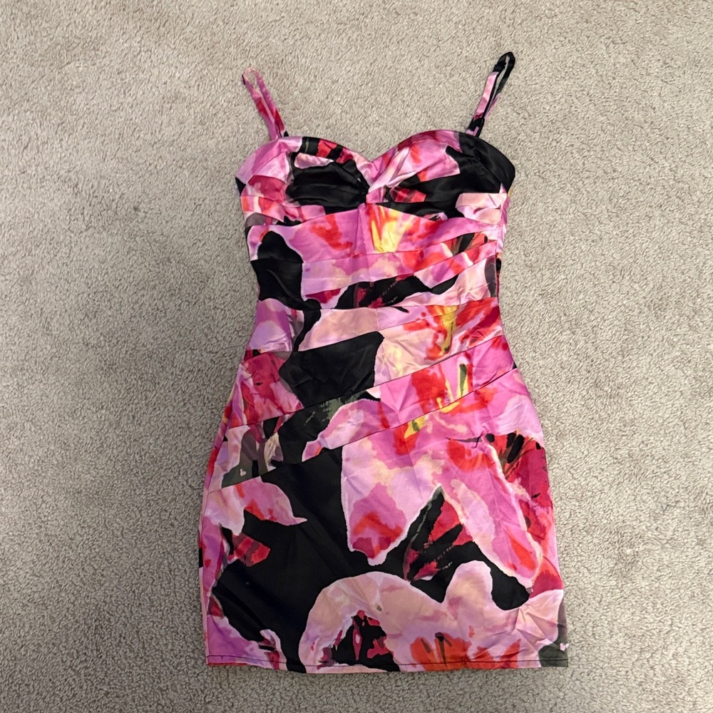 Lipsy Pink and Black Floral Mini Dress